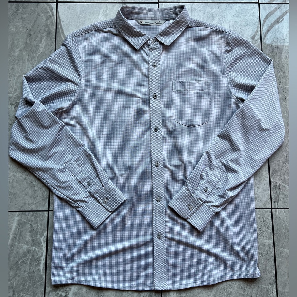 Travis Matthew Men’s Gray Gingham Check Performance Golf Long Sleeve ButtonUp L